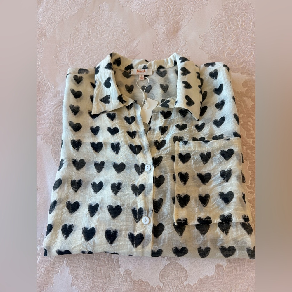 Heart Pattern Button-Up Shirt NWT - image 5